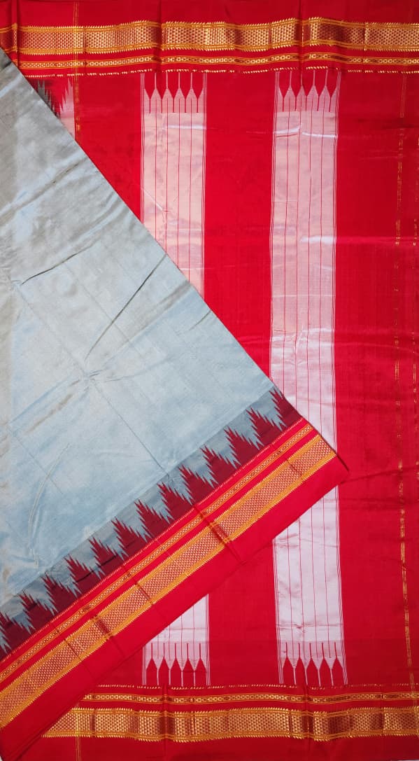 Charcoal Grey Plain Ilkal Silk with Big Temple Border
