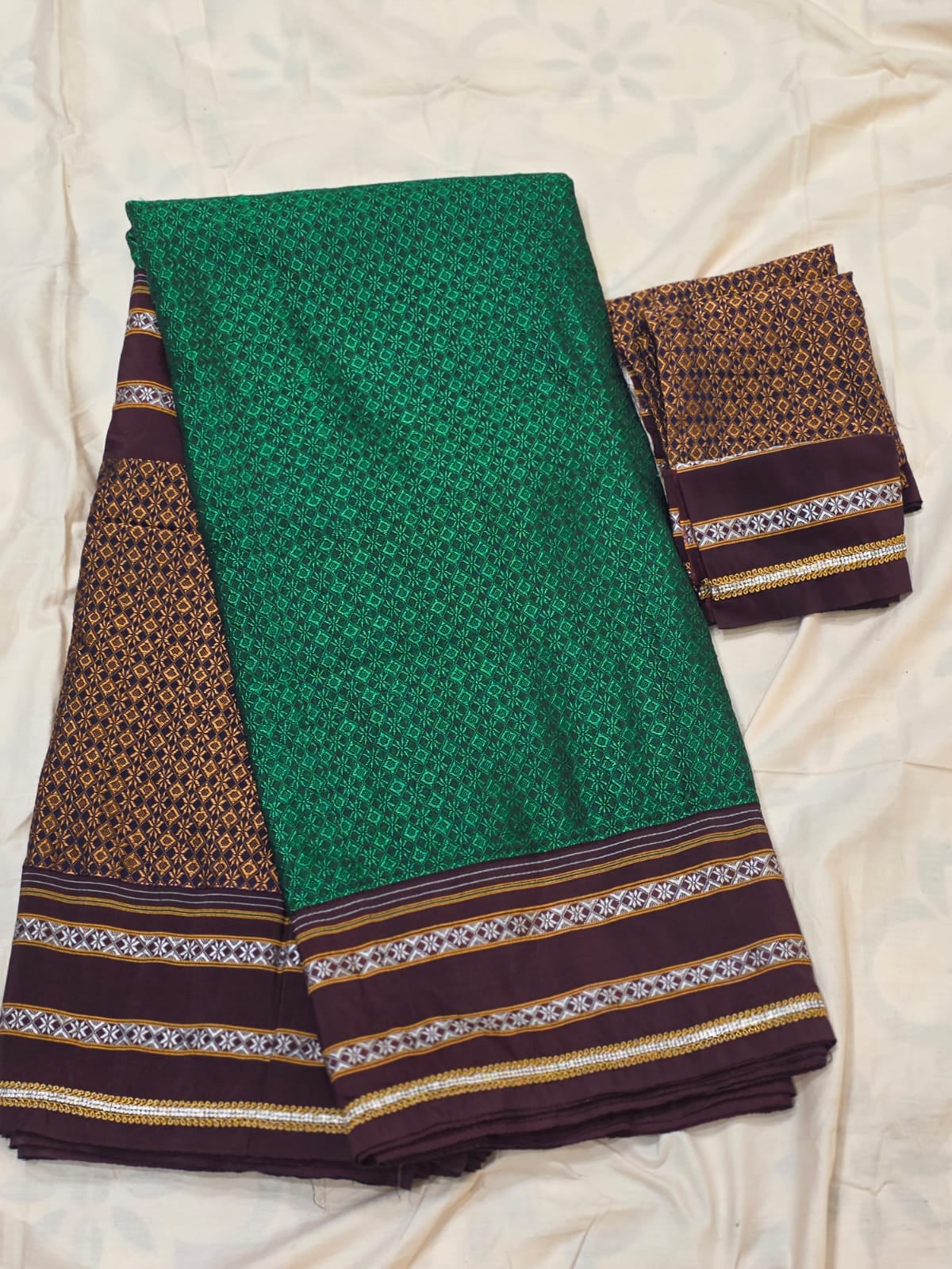 brown green Ilkal Khun 3D Saree