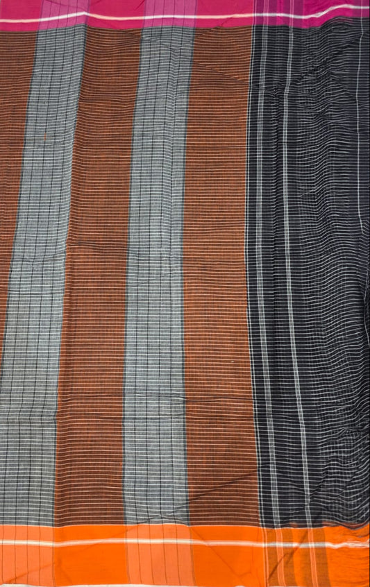 Black - pink orange Ilkal handloom Patteda Anchu Saree