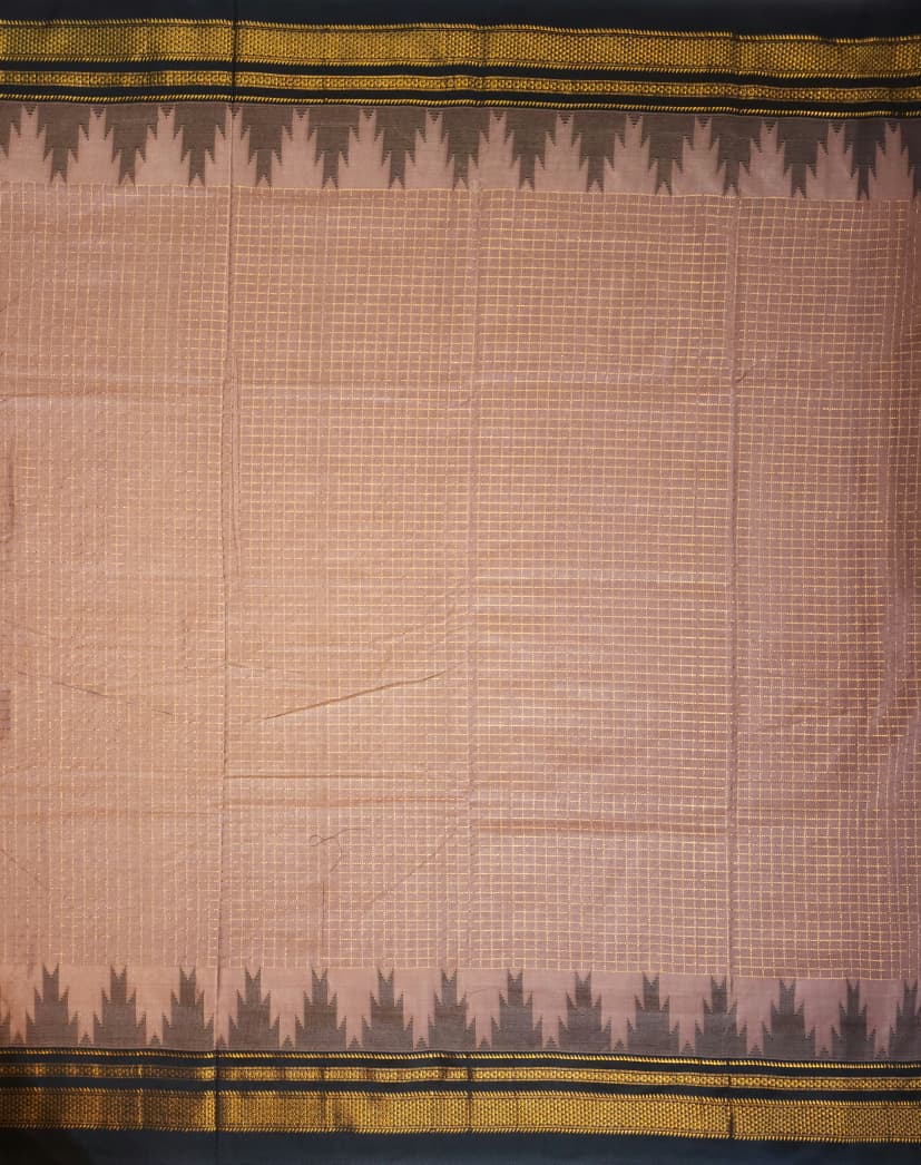 Cocoa-Brown Gadwal Chaduranga Ilkal Cotton Saree with Contrast Zari Border & Pallu