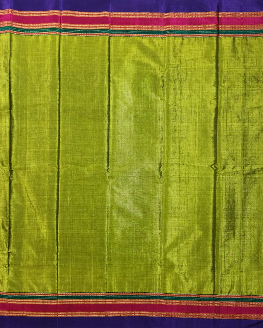 Parrot Green Ilkal Cotton Handloom Saree with Gayathri Plain Border