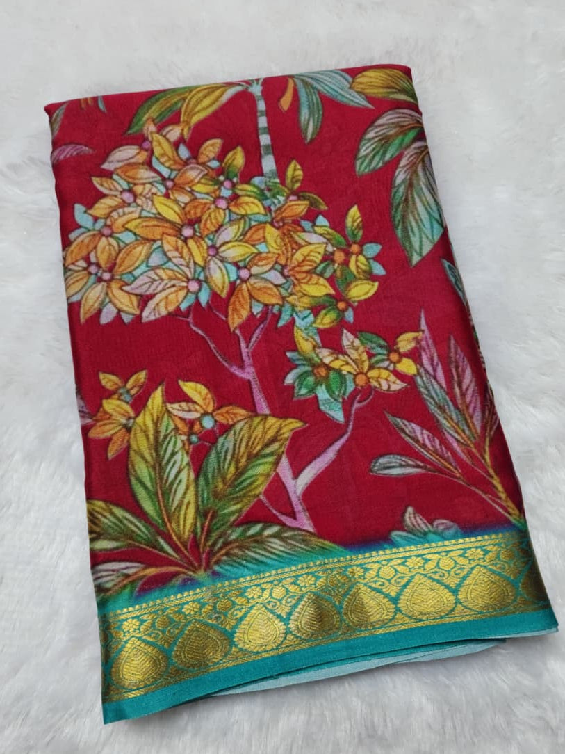 Crimson Red Mysore Crepe Pure Silk Saree