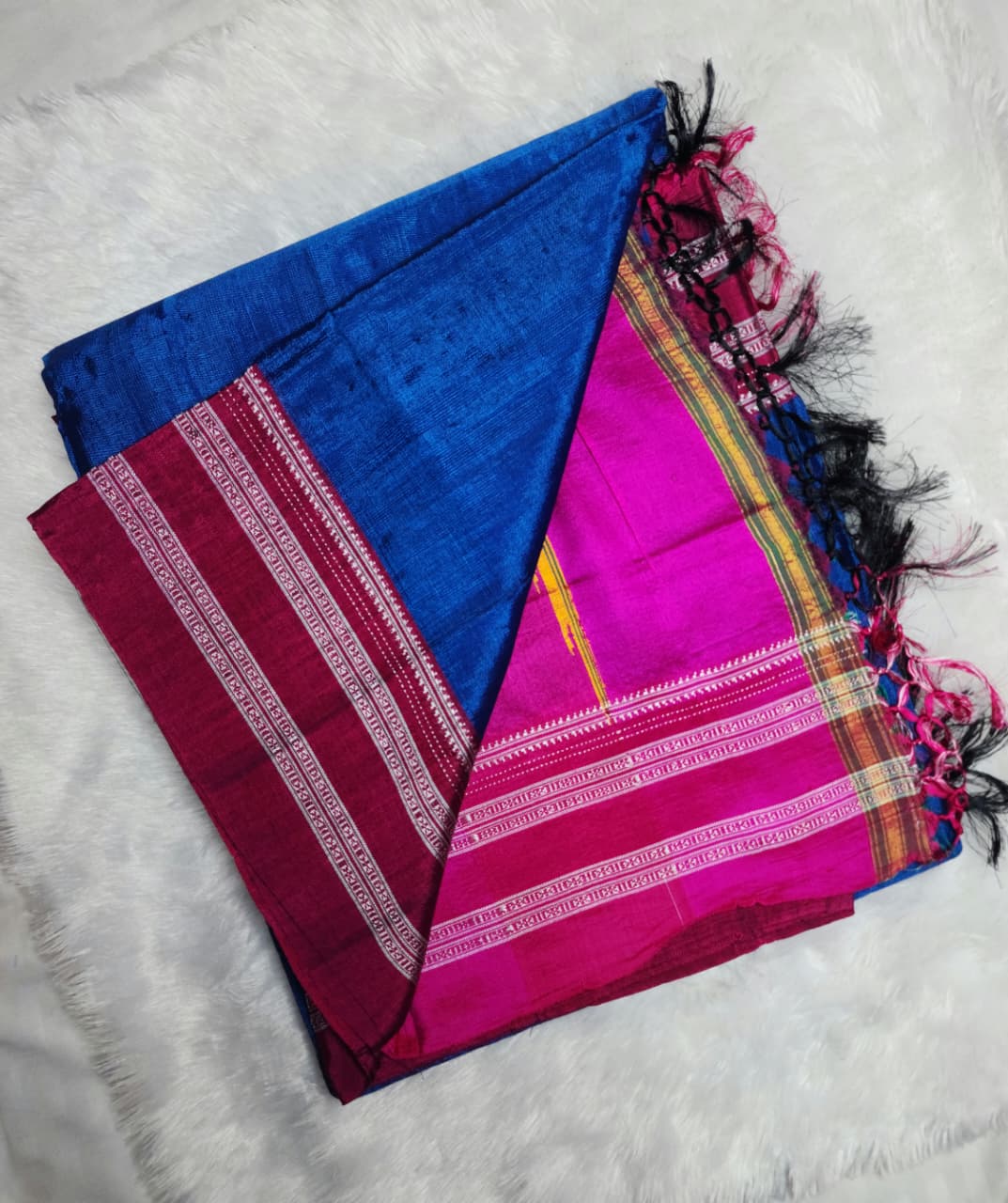 Royal Blue Maroon Gayathri Border Ilkal Viscose Saree