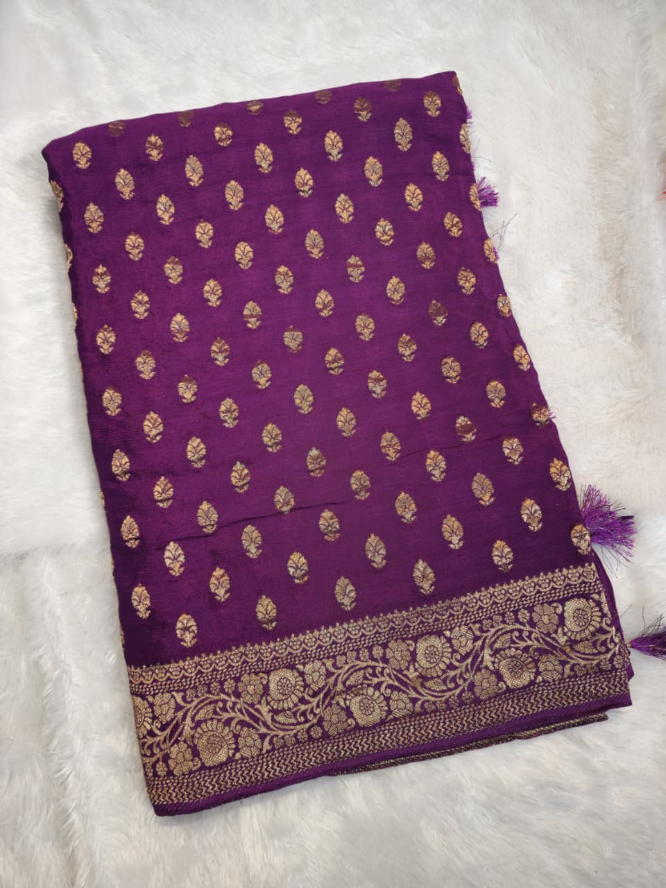 Royal purple Banarasi Silk Saree with Antique Zari Buttas