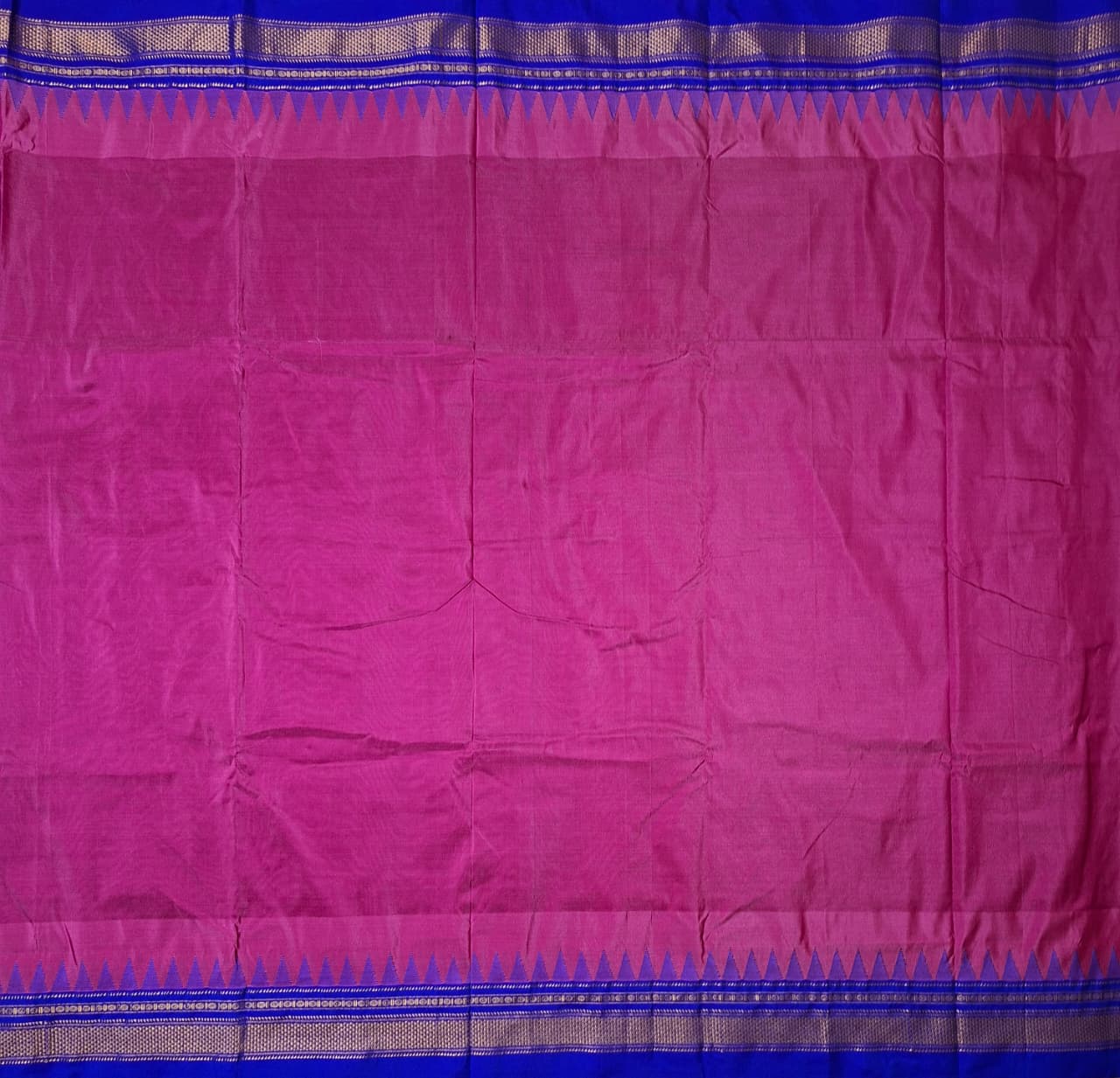 Deep Magenta Ilkal Viscose Silk Saree with Royal Blue Chikki Paras Border