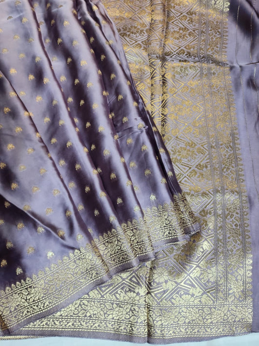 Lavender Banaras Silk Saree with Gold Zari