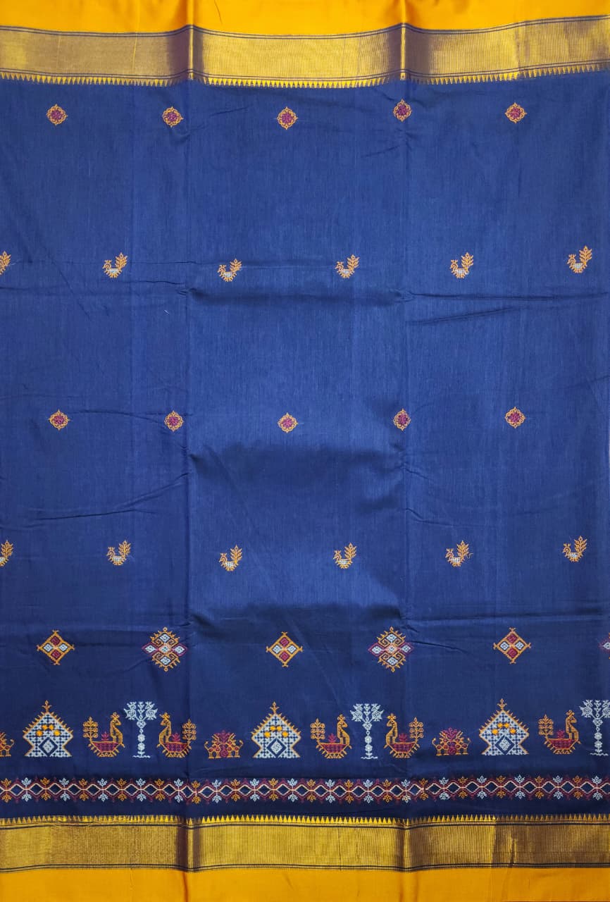Royal Blue Ilkal Kasuti Cotton Saree