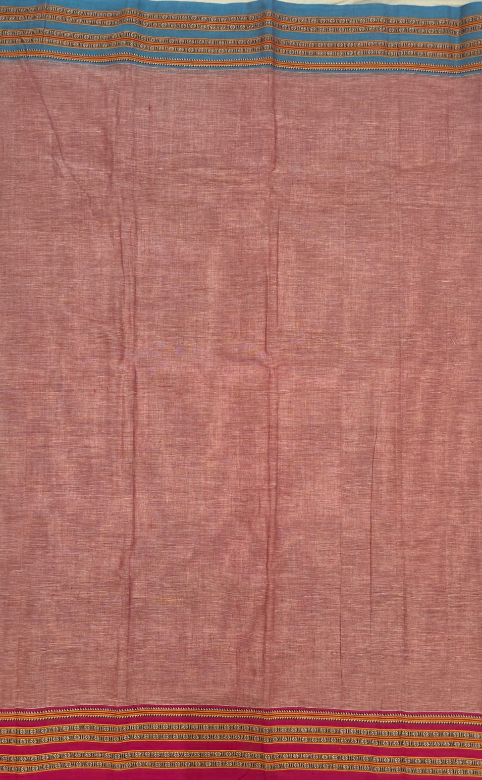 Peach-Blue Pink Ilkal handloom Patteda Anchu-Gayatri Border