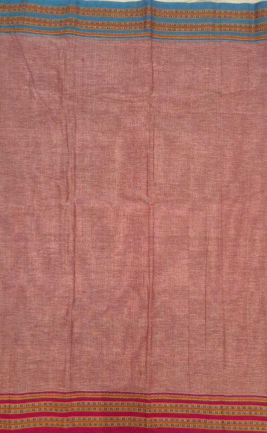 Peach-Blue Pink Ilkal handloom Patteda Anchu-Gayatri Border