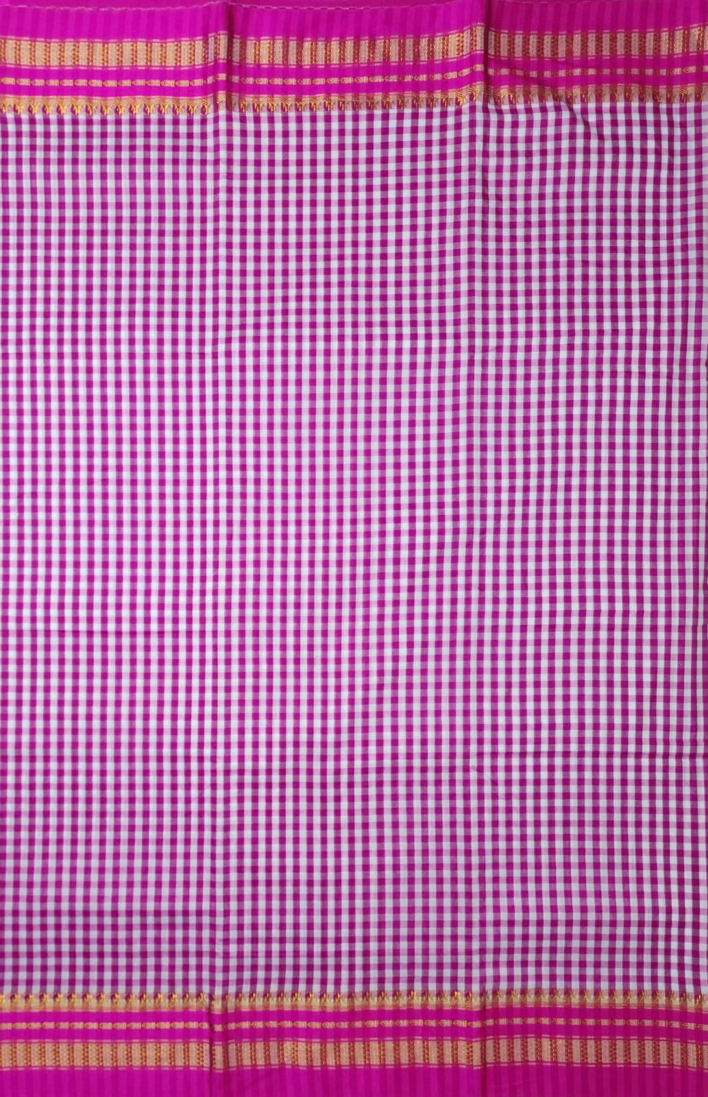 Magenta and White Ilkal mini Checks Saree with Rich Pallu