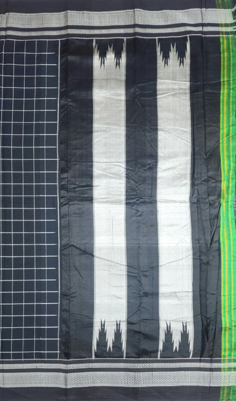 Charcoal Black Ilkal Cotton Handloom Checks Saree