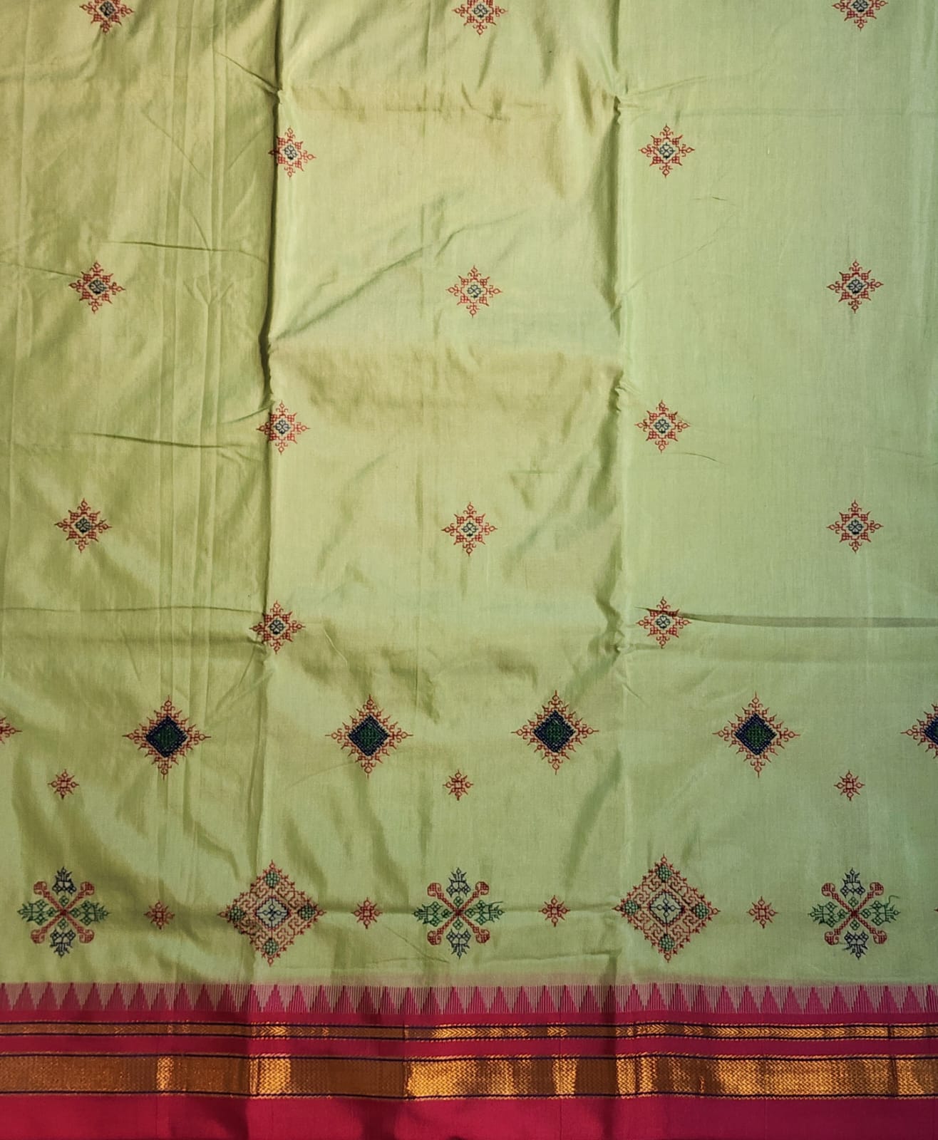 sage green flower Ilkal Kasuti Cotton Saree