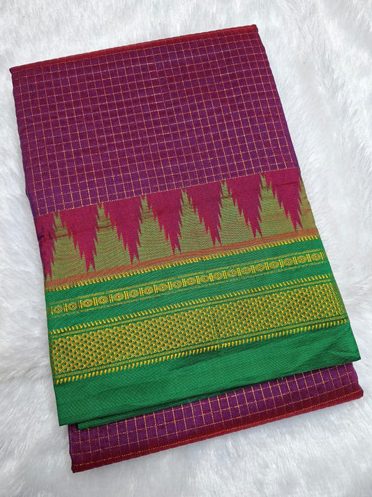 Magenta & Emerald Green Jari Chadarang Ilkal Saree
