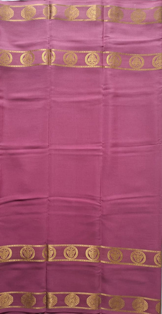 Pastel pink Mysore Crepe Silk with bentex-gandberunda motifs border