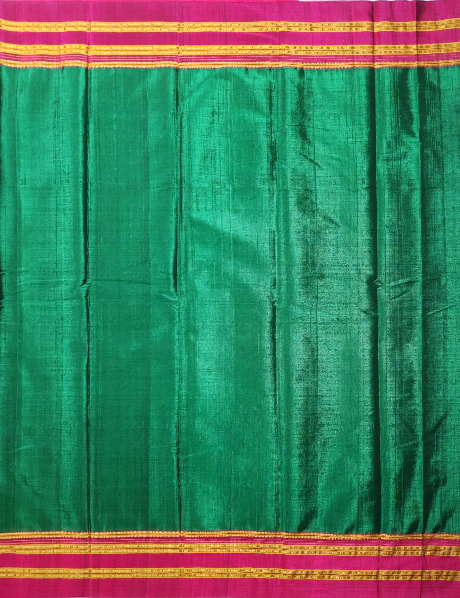 Emerald Green Ilkal Cotton Handloom Saree with Gayathri Plain Border