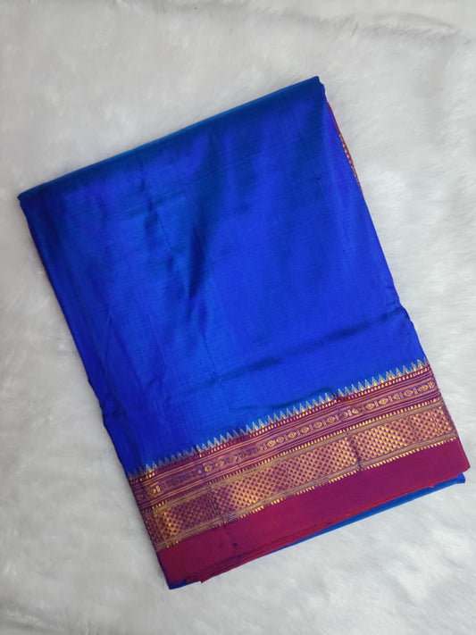 Blue Plain Ilkal silk with Paras Border