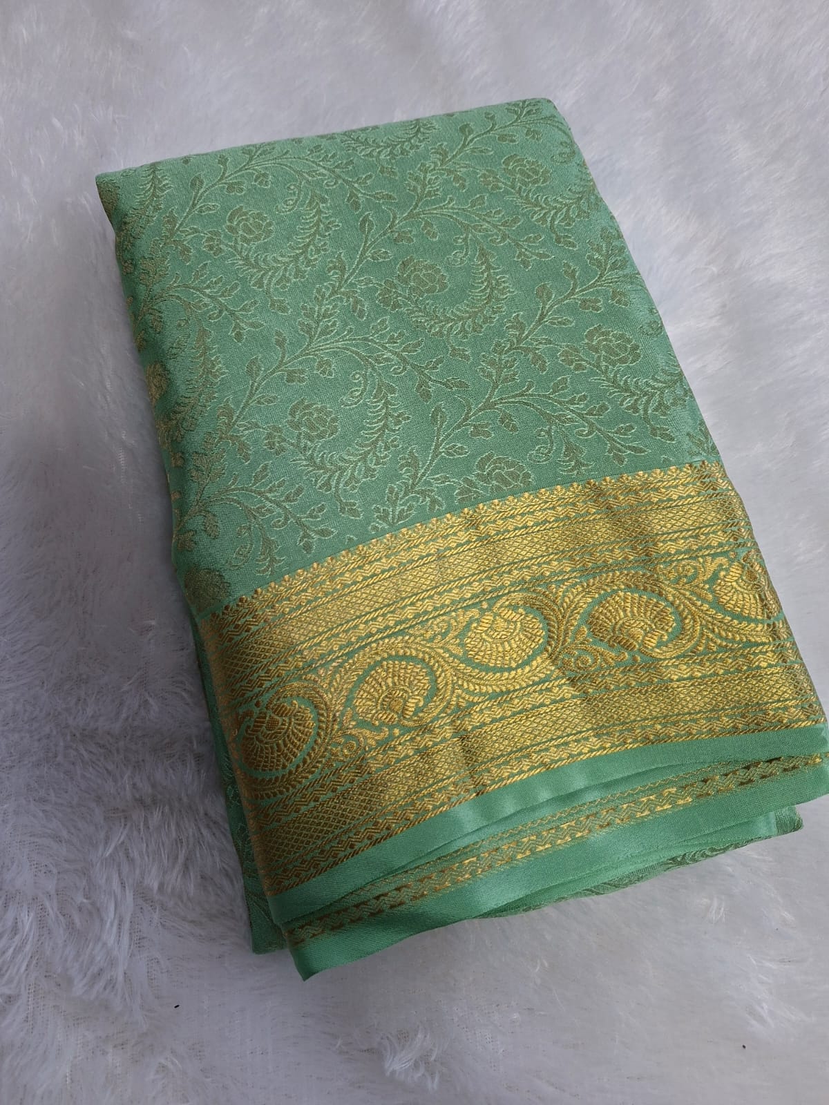 green brocade mysore silk crepe