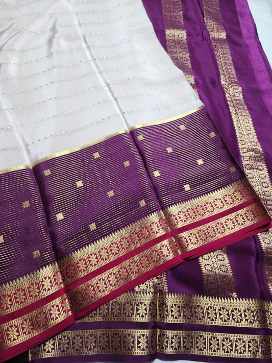 Graceful Cream & Maroon Mysore Silk Saree