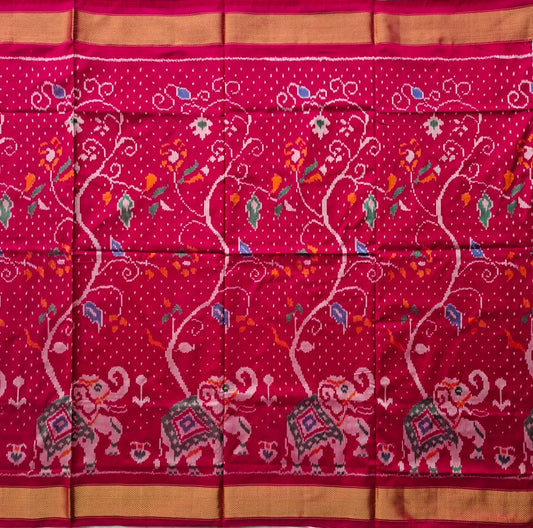 Pink Handloom Pochampally pure silk -Elephant design