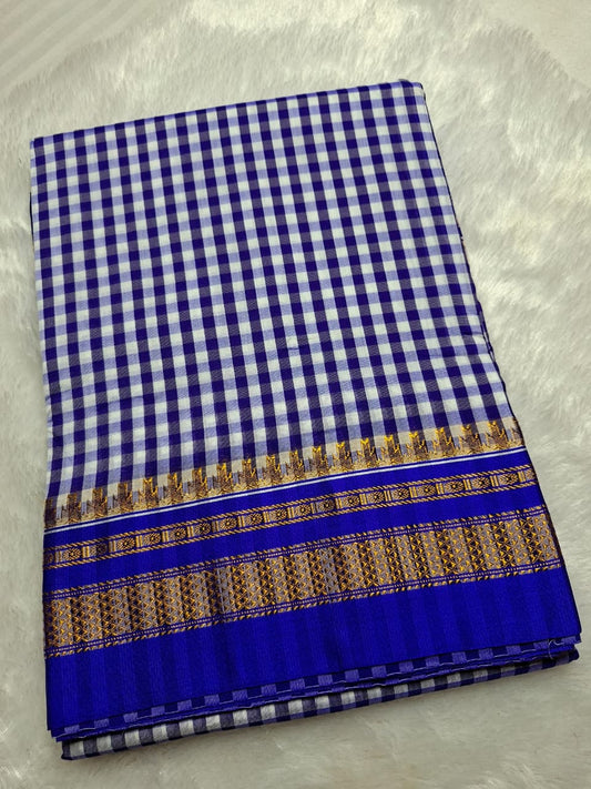 Royal Blue & White Ilkal Mini Checks Saree