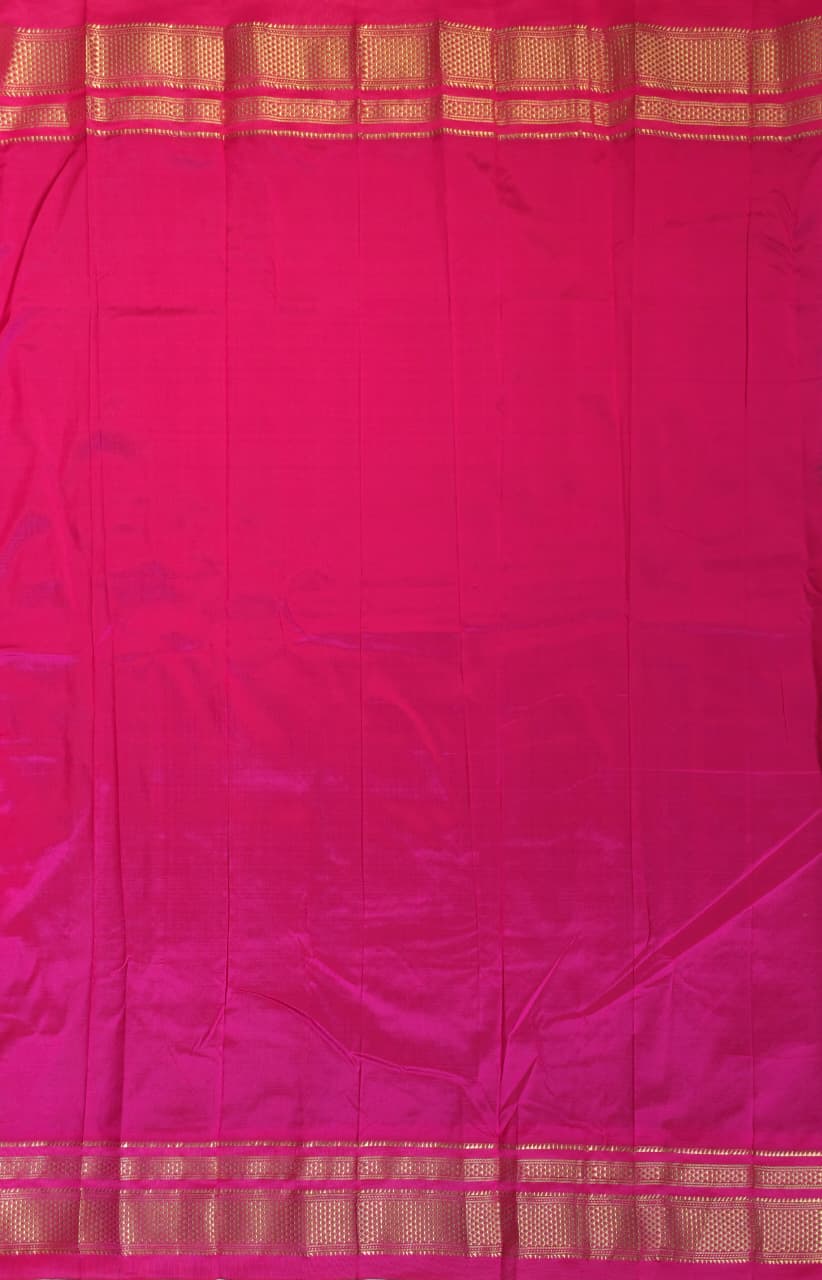 Navy Blue Gadwal Ilkal silk with Two-Colour Zari Temple Tower Border