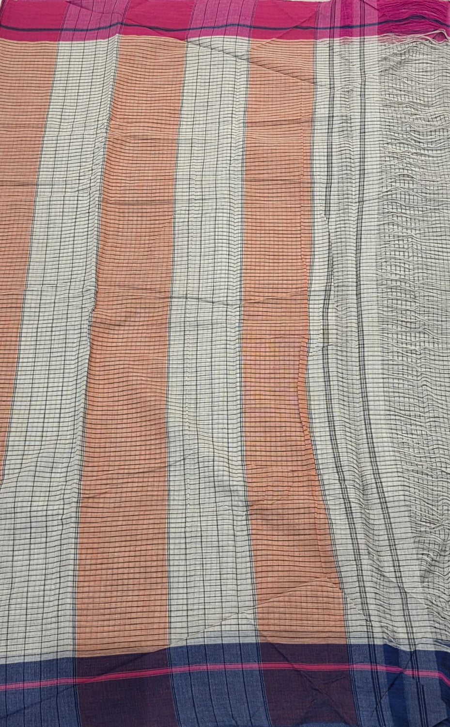 white- blue Pink Ilkal handloom Patteda Anchu Saree