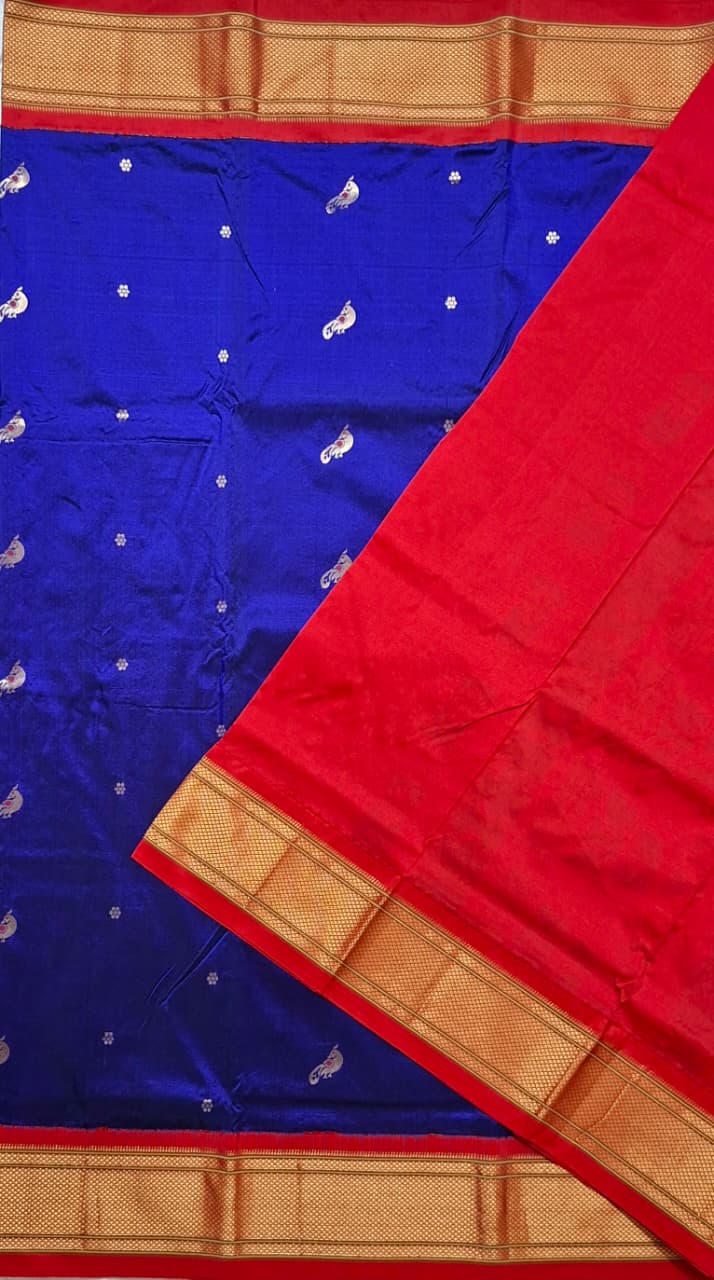 Royal Blue Paithani Silk with Peacock Motifs
