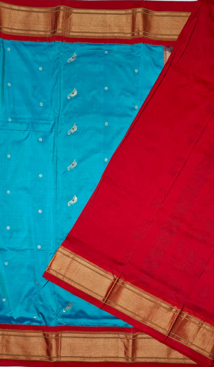 Sky Blue Paithani Silk with Peacock Motifs