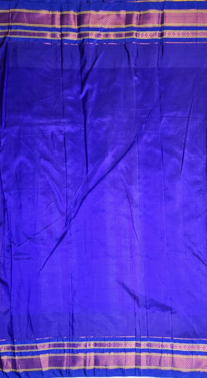 Yellow Kalamkari Ilkal Fusion Saree with Royal Blue Pallu & Pink–Gold Zari Border
