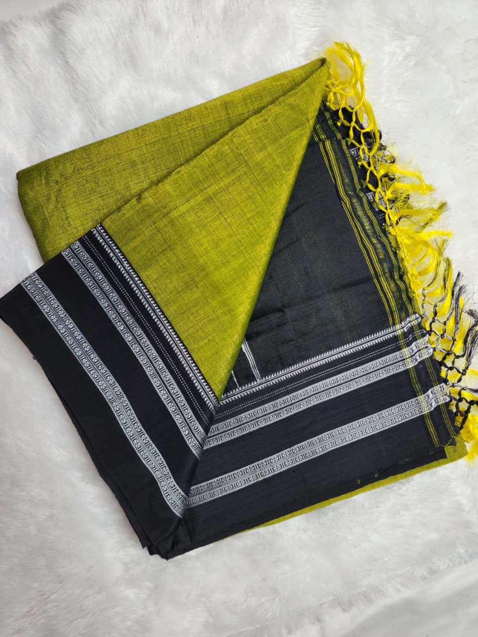 Olive Green–Black Ilkal Viscose Saree with Gayathri Border