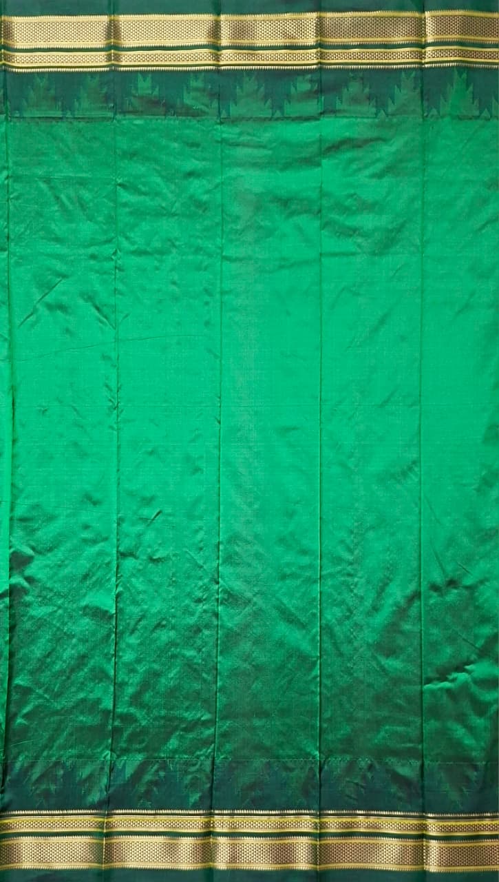 Pink Green plain with temple border ilkal silk