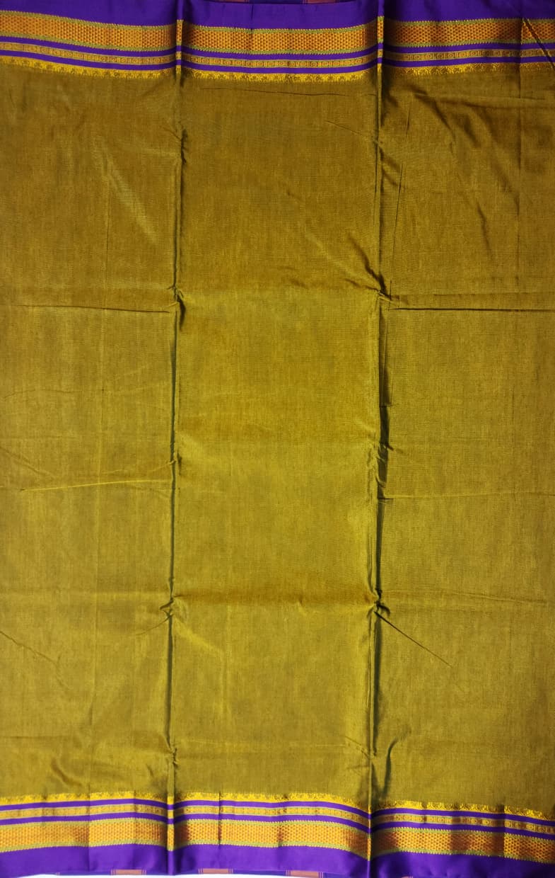 Olive Green Ilkal Saree with Purple Zari Border