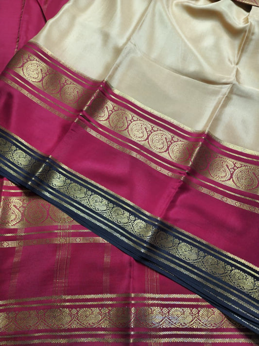 Golden Beige & Maroon Mysore Silk Saree with Zari Borders