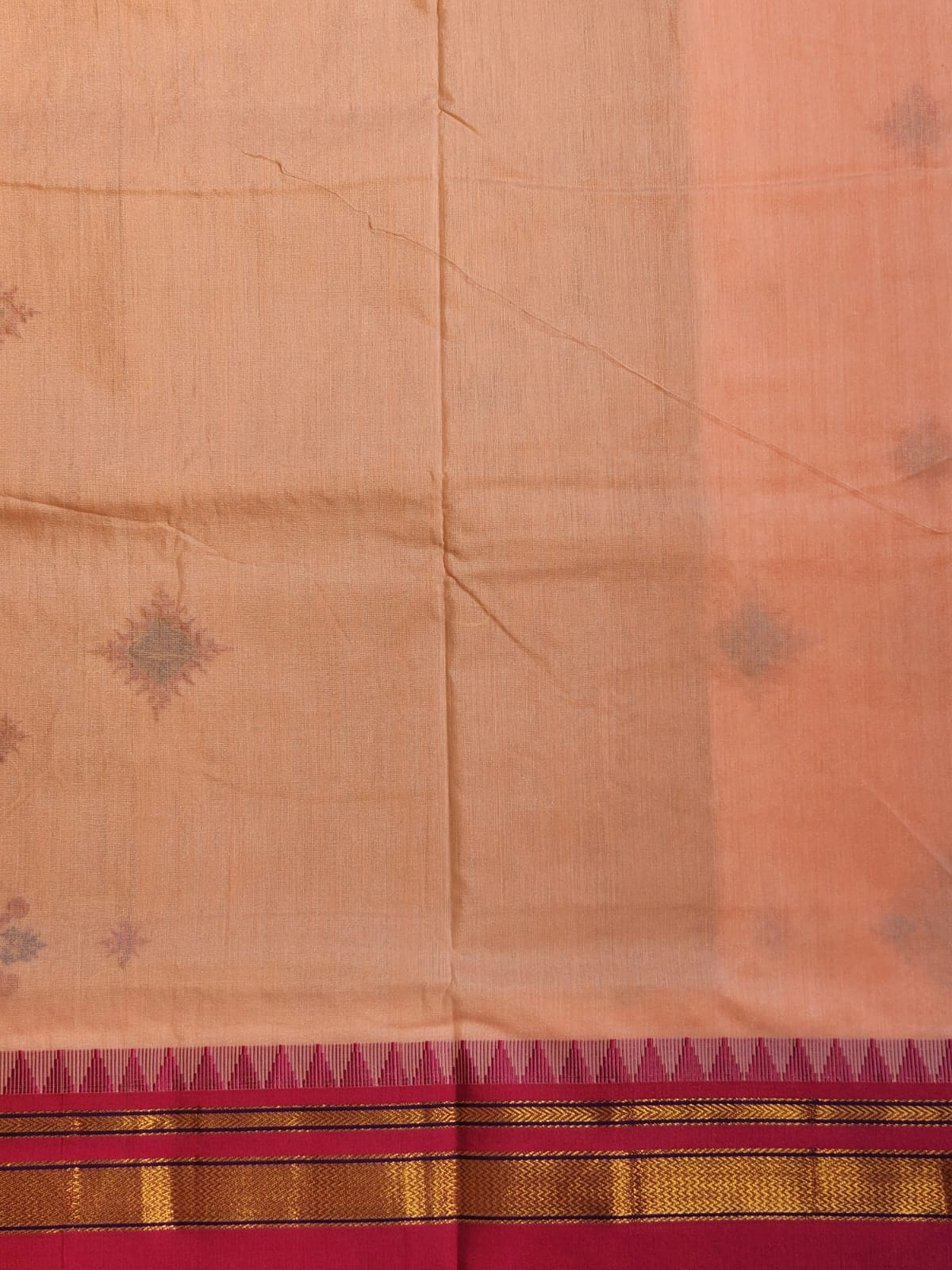Peach flower Ilkal Kasuti Cotton Saree