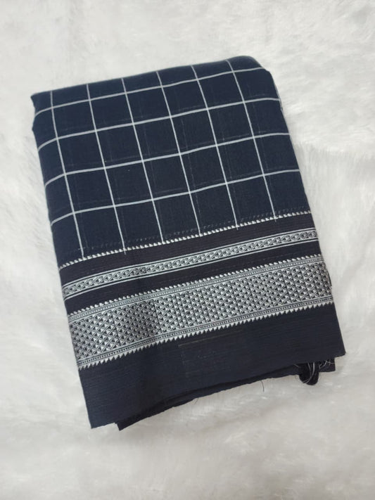 Charcoal Black Ilkal Cotton Handloom Checks Saree