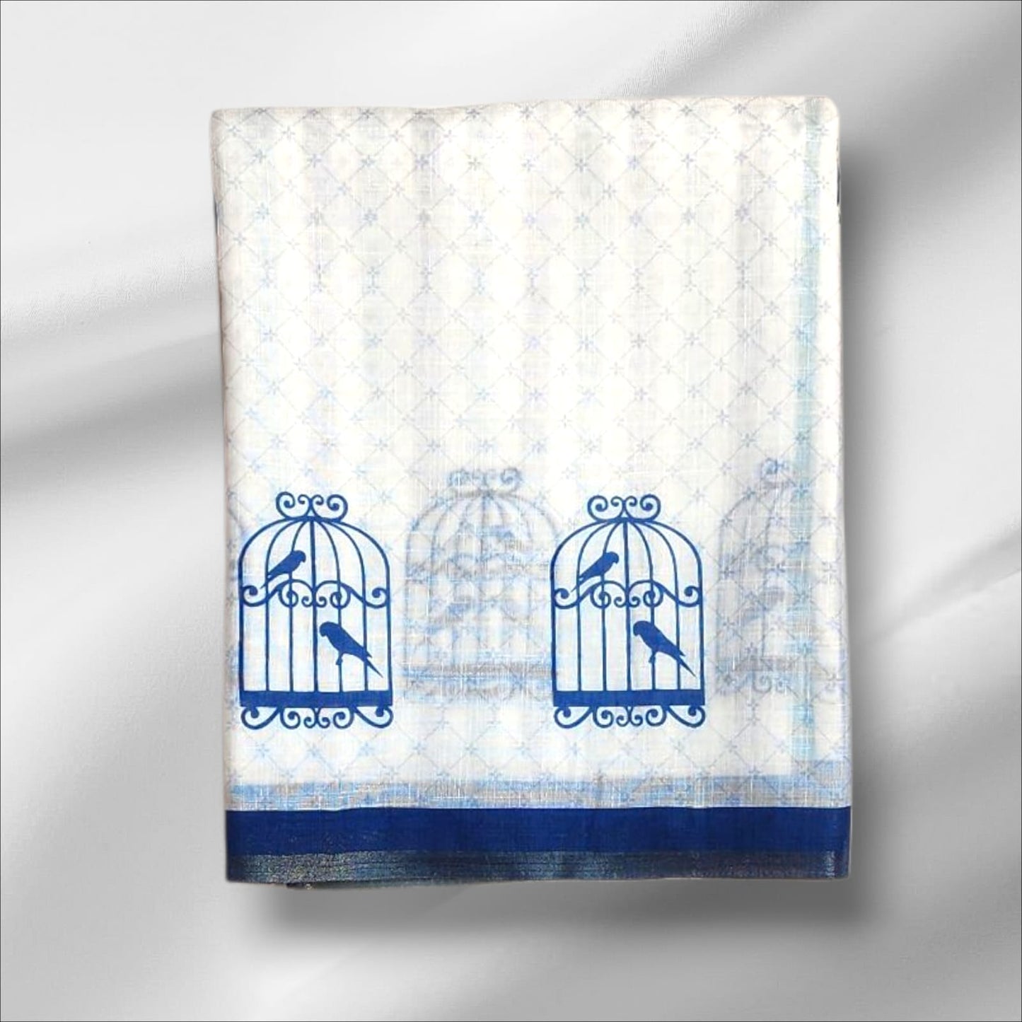 white & Blue cotton printed saree