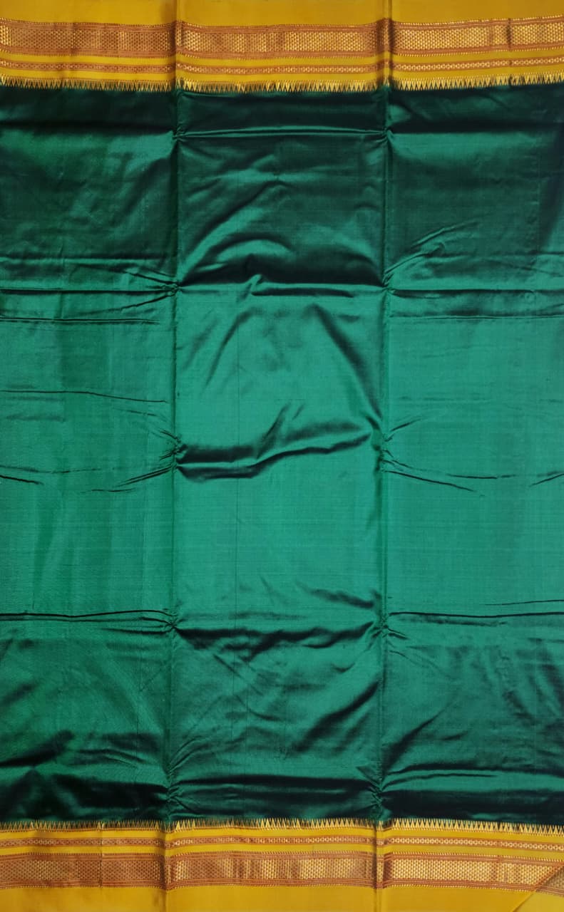 Green Plain Ilkal silk with Paras Border