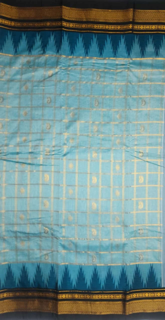 Aqua Blue & Black Contrast Silk Saree