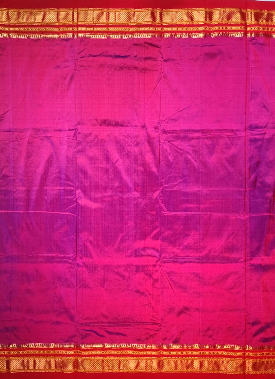 Rani Pink Plain Ilkal Silk with Paras Border