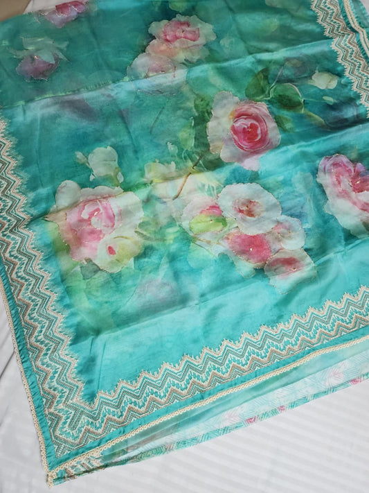 Aqua-blue-floral-organza-saree
