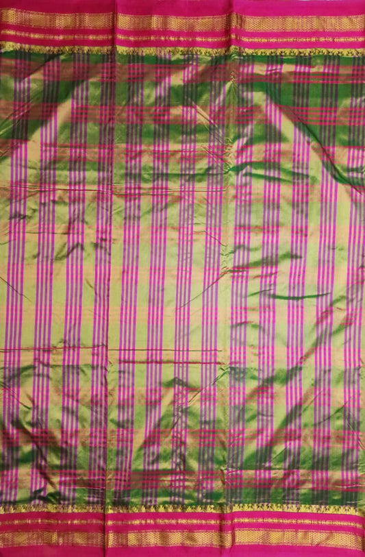 Olive Green & Magenta Big Checks Ilkal Silk Saree