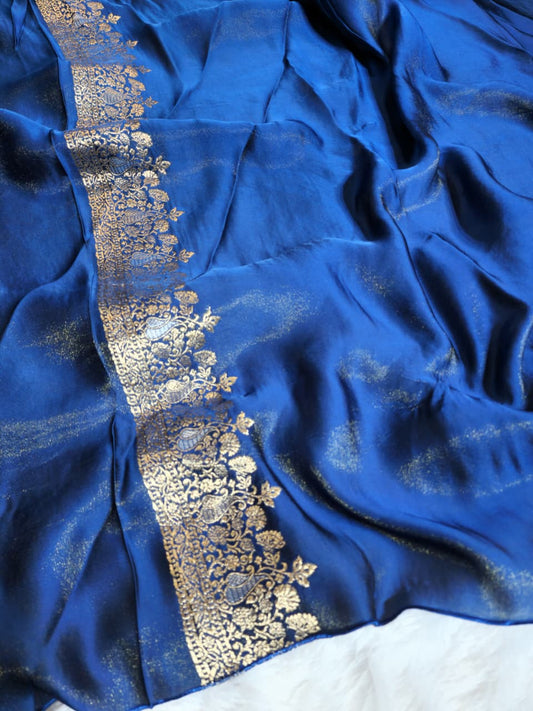 Dark Blue Banaras Silk Saree with Golden Zari Weave