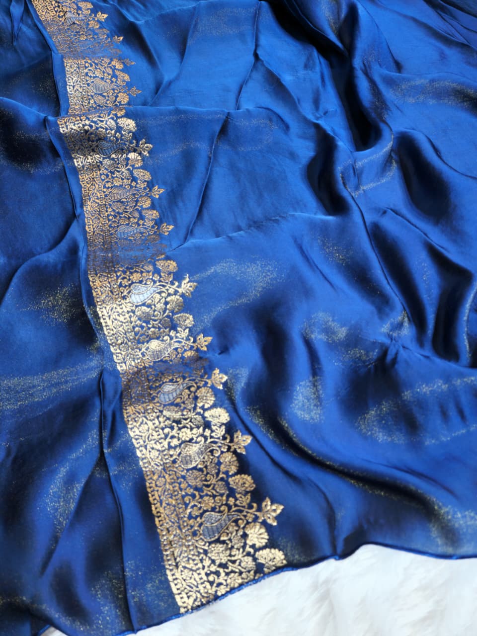 Dark Blue Banaras Silk Saree with Golden Zari Weave