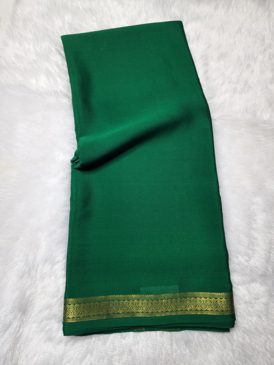 Emerald Green Mysore Crepe Pure Silk Saree