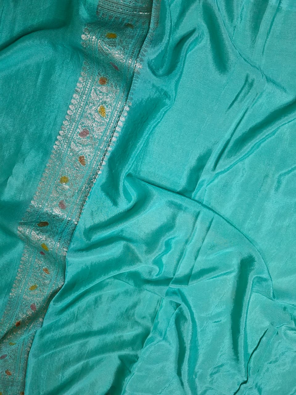 Blue Shaded Banarasi Silk Saree with Silver Floral Vine Zari Weaves
