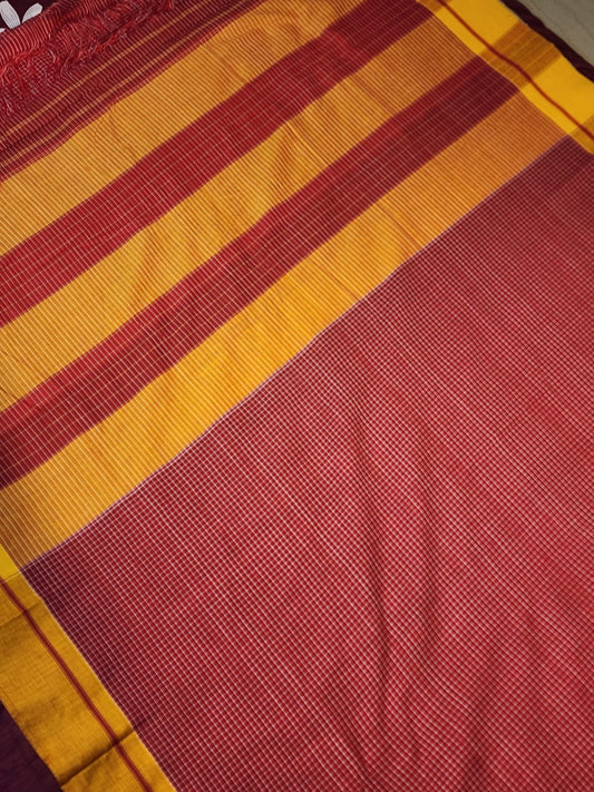 red-and-white checked Patteda Anchu saree