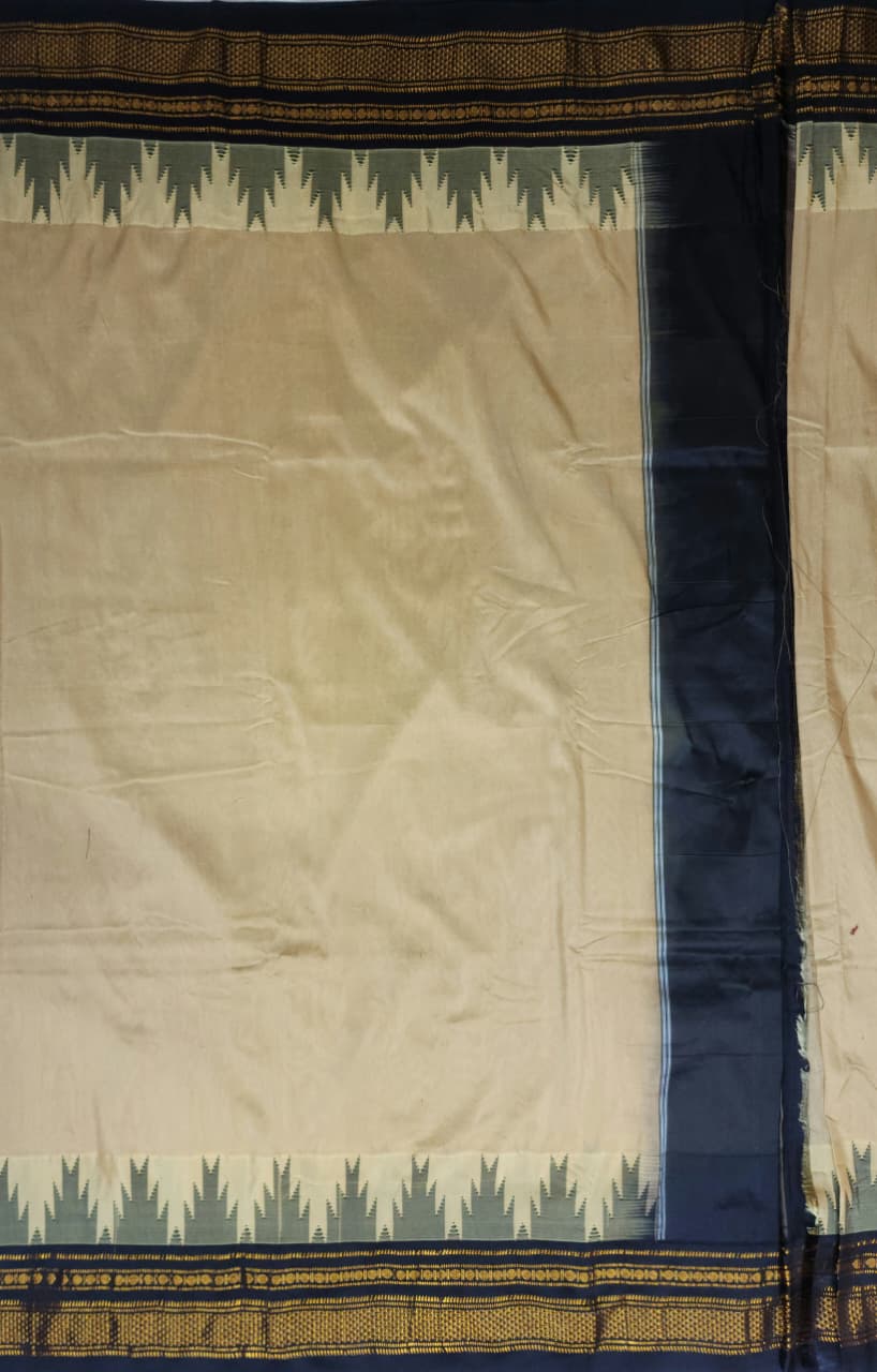 Beige & Black Tana Gadawal Ilkal Cotton Saree