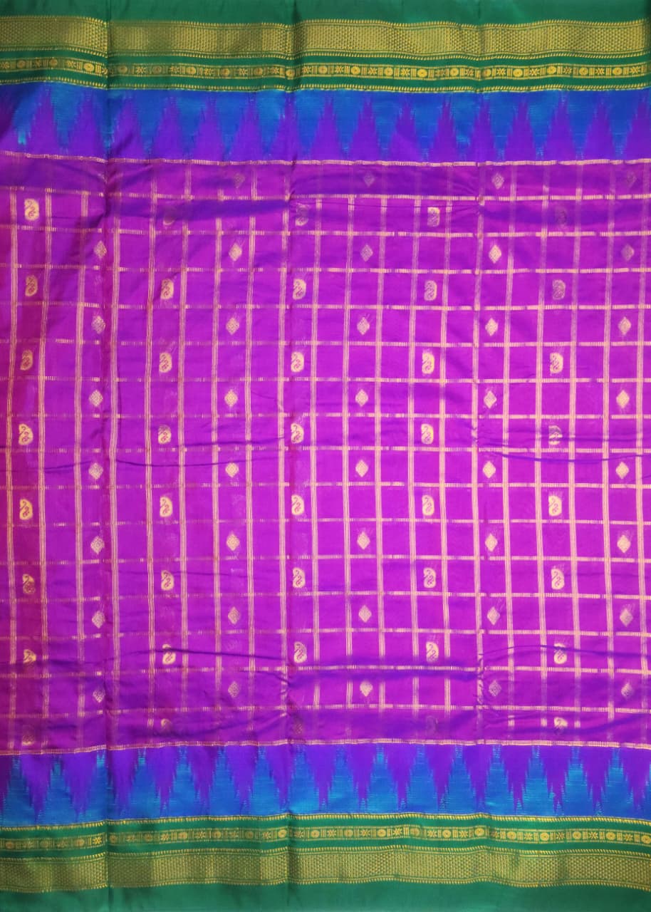 Royal Violet & Emerald Green Contrast Silk Saree