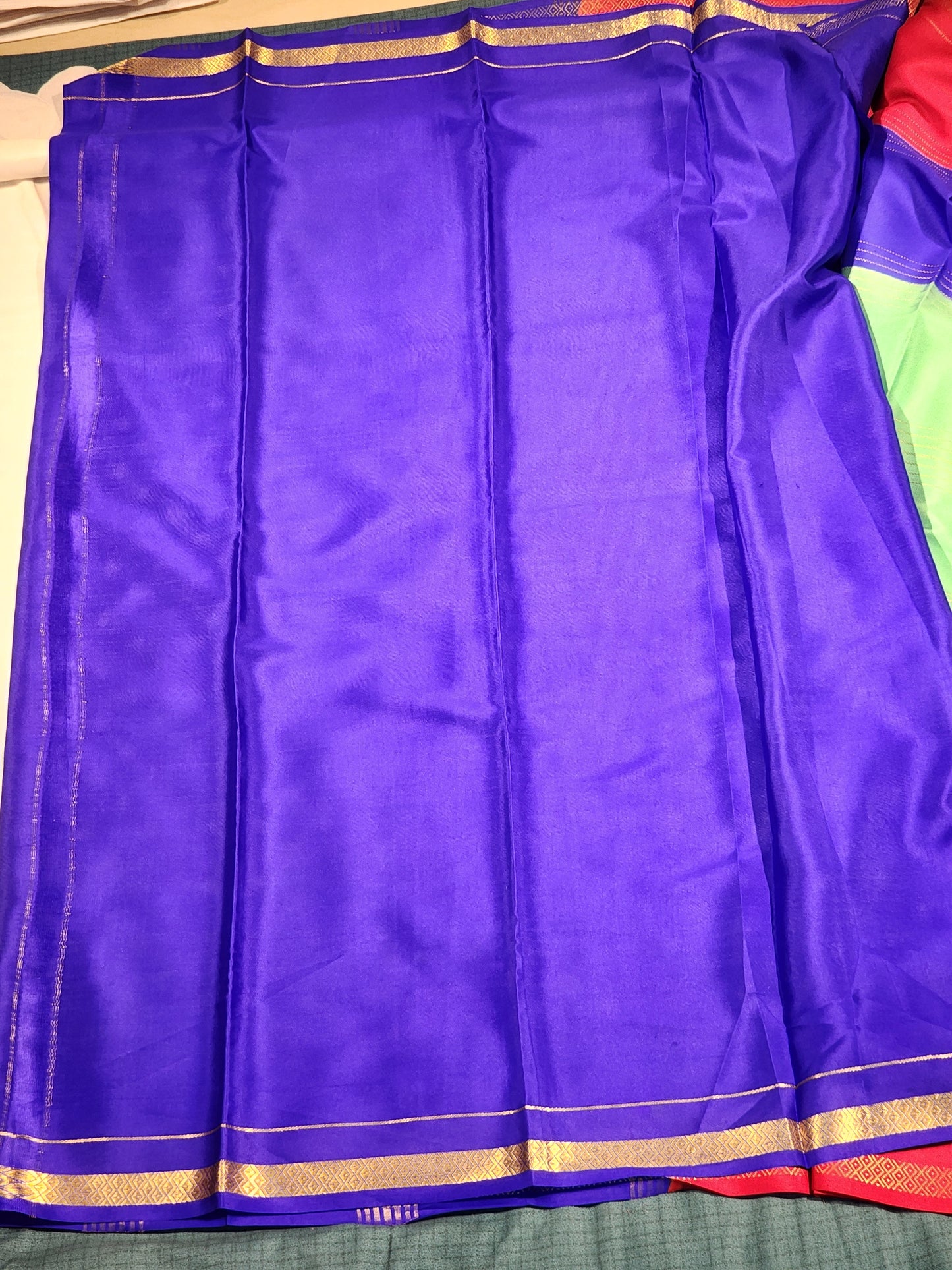Mint_Royal Blue and Maroon mysore silk