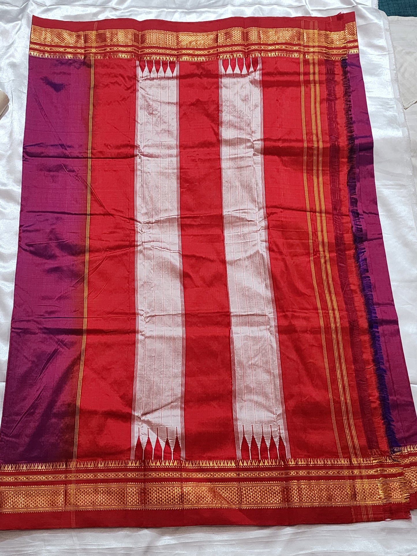 Wine Ilkal silk Saree with Traditional Red and Gold Border